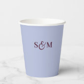 Periwinkle-Script-Ampersand-Monogramm-Hochzeit Pappbecher (Rückseite)