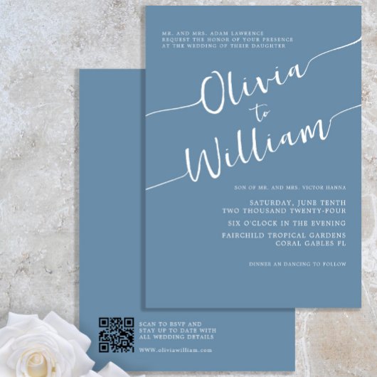 Periwinkle Script Minimalistisch Hochzeitseinladun Einladung
