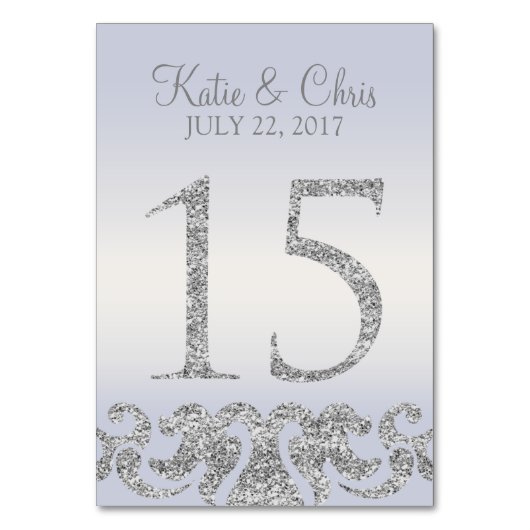 Periwinkle Silver Glitzer Look Tischnummern-15 Tischnummer (Vorderseite)