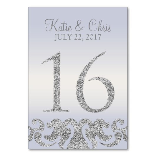 Periwinkle Silver Glitzer Look Tischnummern-16 Tischnummer (Vorderseite)