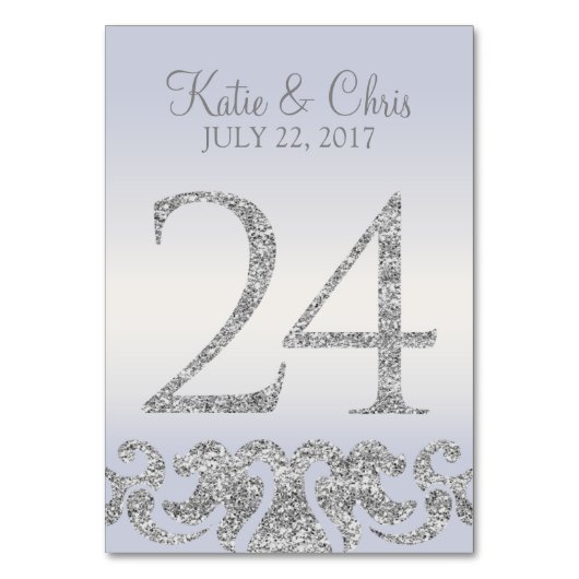 Periwinkle Silver Glitzer Look Tischnummern-24 Tischnummer (Rückseite)