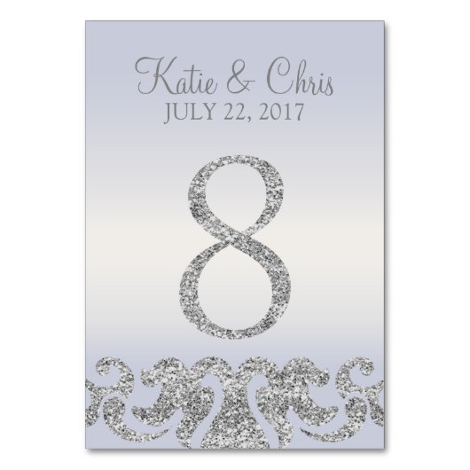 Periwinkle Silver Glitzer Look Tischnummern-8 Tischnummer (Vorderseite)