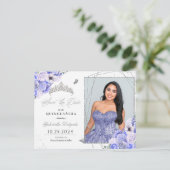 Periwinkle Silver Tiara Quinceañera Foto Postkarte (Stehend Vorderseite)
