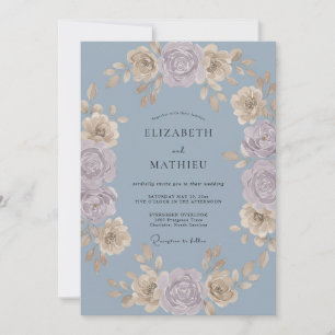 Periwinkle Soft Champagner Blütenhochzeit Einladung