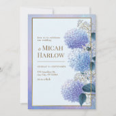 Periwinkle Stardust Hydrangea Gold Frame Wedding Einladung (Vorderseite)
