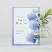 Periwinkle Stardust Hydrangea Gold Frame Wedding Einladung (Stehend Vorderseite)