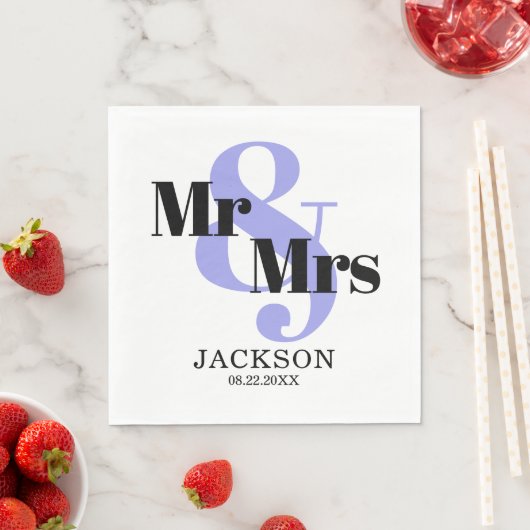 Periwinkle und Black Mr & Mrs Wedding Serviette (Beispiel)