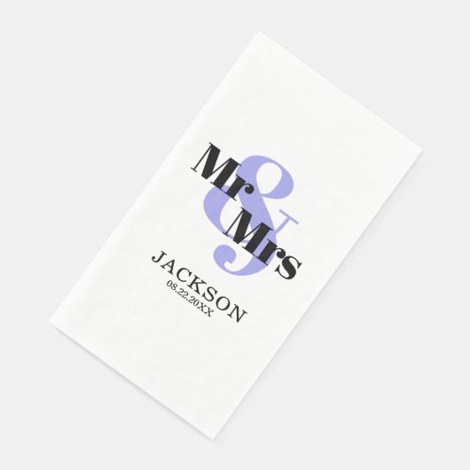 Periwinkle und Black Mr & Mrs Wedding Serviette (Ecke)