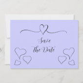 Periwinkle und Extravagante Kalligraphieherzen Save The Date (Vorderseite)
