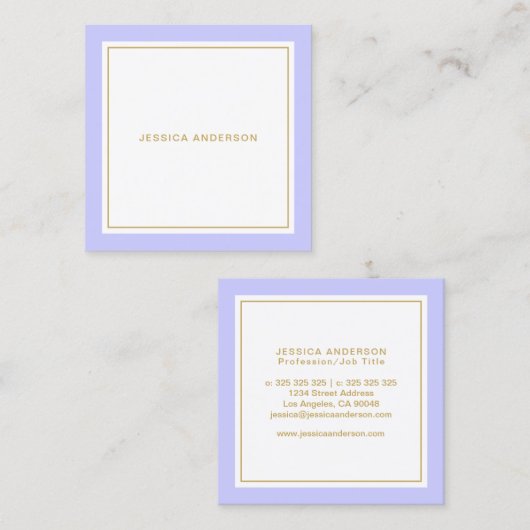 Periwinkle und Gold Elegante Feminine Quadratische Visitenkarte (Vorne/Hinten)