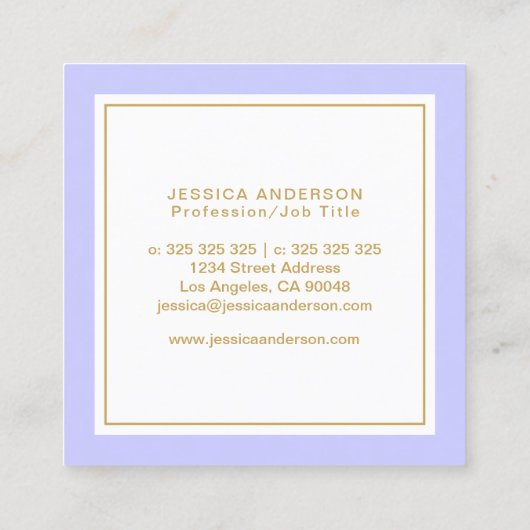 Periwinkle und Gold Elegante Feminine Quadratische Visitenkarte (Rückseite)