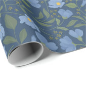 Periwinkle und Navy Blue Hübsch Floral Muster Geschenkpapier (Rolleneckpunkt)