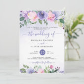 Periwinkle und Pink Watercolor Floral Wedding Invi Einladung (Stehend Vorderseite)