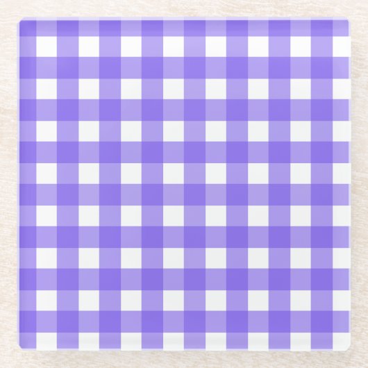 Periwinkle und weißer Gingham Glasuntersetzer (Vorderseite)