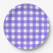 Periwinkle und weißer Gingham Pappteller (Vorderseite)