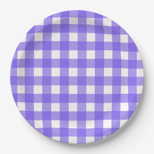 Periwinkle und weißer Gingham Pappteller (Vorderseite)