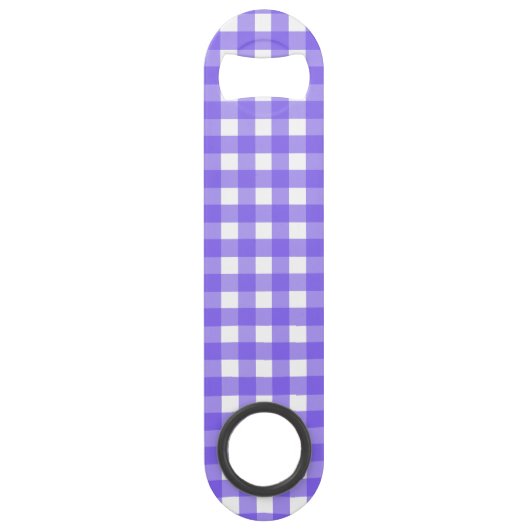 Periwinkle und weißer Gingham Speed Flaschenöffner (Rückseite)