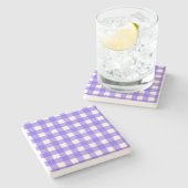 Periwinkle und weißer Gingham Steinuntersetzer (Seitenansicht)