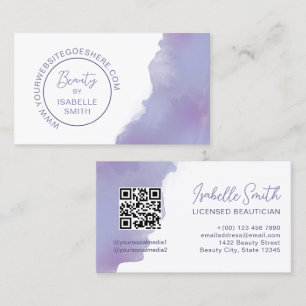 Periwinkle Wasserfarbe Eleganter Circle QR Code Visitenkarte