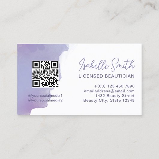 Periwinkle Wasserfarbe Eleganter Circle QR Code Visitenkarte (Rückseite)