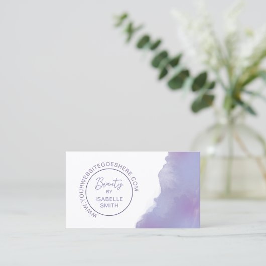 Periwinkle Wasserfarbe Eleganter Circle QR Code Visitenkarte (Stehend Vorderseite)