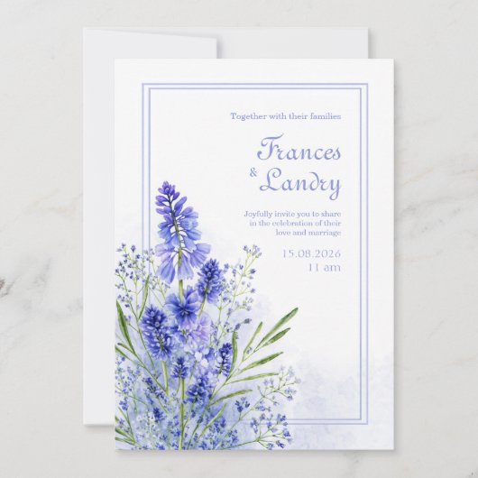 Periwinkle Watercolor Botanical Muscari Frame Einladung (Vorderseite)