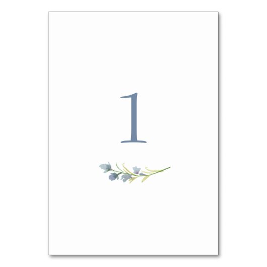 Periwinkle Watercolor Floral Steppkarte Tischnummer (Vorderseite)