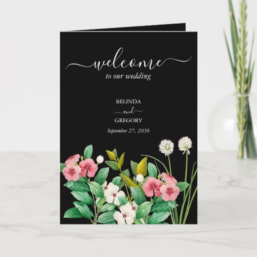 Periwinkle Wedding Black Order of Service Programm (Vorderseite)