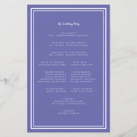 Periwinkle Wedding Script Budget Zeremonie Program (Rückseite)