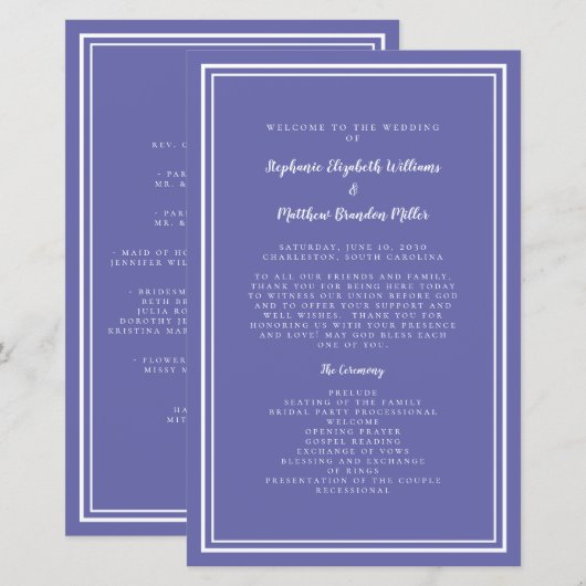Periwinkle Wedding Script Budget Zeremonie Program (Vorne/Hinten)