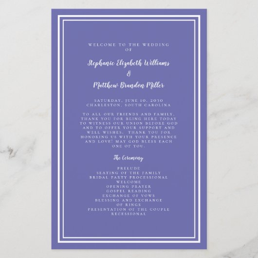 Periwinkle Wedding Script Budget Zeremonie Program (Vorderseite)