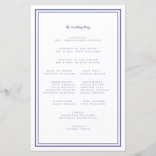 Periwinkle Wedding Script Modern Zeremony Program (Rückseite)