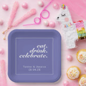 Periwinkle & White Moderne Minimalistische Hochzei Pappteller (Party)