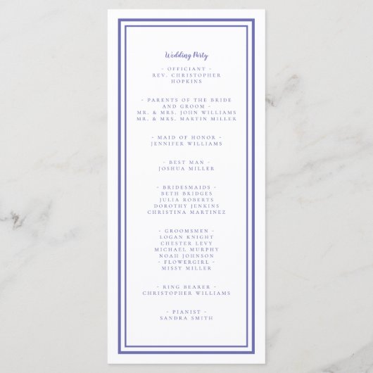 Periwinkle White Wedding Service Zeremonie Moderne Programm (Rückseite)