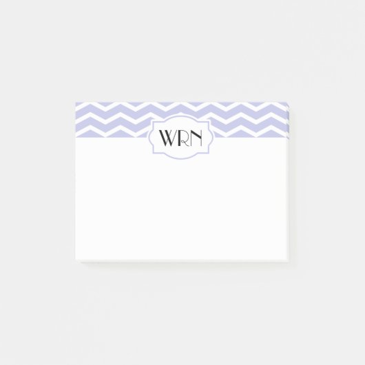 Periwinkle White Zickzack Gemustert Mit Monogramm Post-it Klebezettel (Vorderseite)