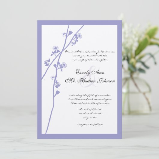 Periwinkle-Wildblume Blühen der Zweigstelle Hochze Einladung (Stehend Vorderseite)