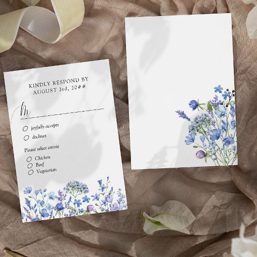 Periwinkle Wildblume Hochzeit Blumenkost Optionen RSVP Karte