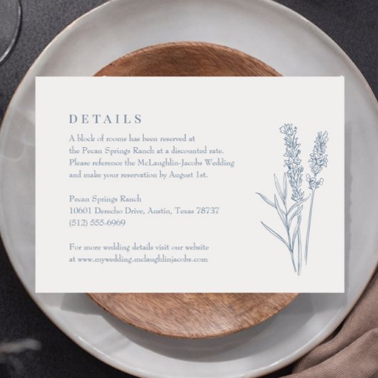 Periwinkle-Wildblume Hochzeitsdetails RSVP Karte