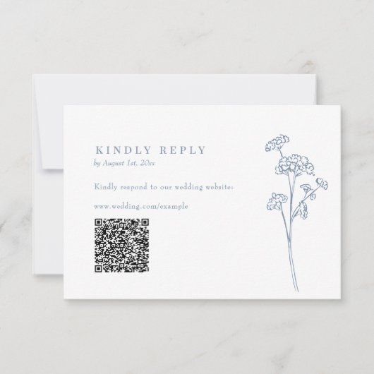 Periwinkle Wildblume QR Code Wedding RSVP Karte (Vorderseite)