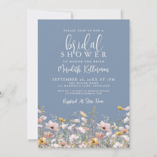 Periwinkle Wildflower Bridal Shower Einladung (Vorderseite)