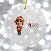 Perky Girl Christmas Elf Keramik Ornament