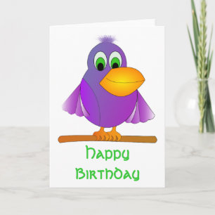 Perky Lila Bird Birthday Karte