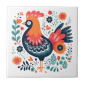 Perky Rooster skandinavische Folklorekunst Fliese (Vorderseite)