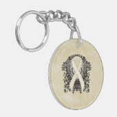 Perl Awareness Ribbon mit Flügeln Schlüsselanhänger (Vorderseite links)