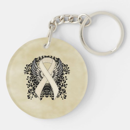 Perl Awareness Ribbon mit Flügeln Schlüsselanhänger (Rückseite)