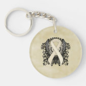 Perl Awareness Ribbon mit Flügeln Schlüsselanhänger (Vorderseite)