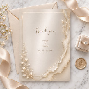 Perl-Gold metallic Coastal Wedding Botanicals Dankeskarte