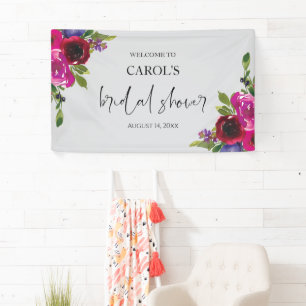 Perl-Grau-Wasserfarben-Blumen-Hochzeitsdusche-Bann Banner