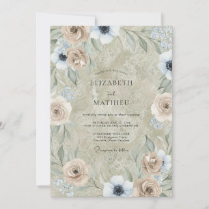 Perl-Taupe-Anemone-Hochzeit Einladung