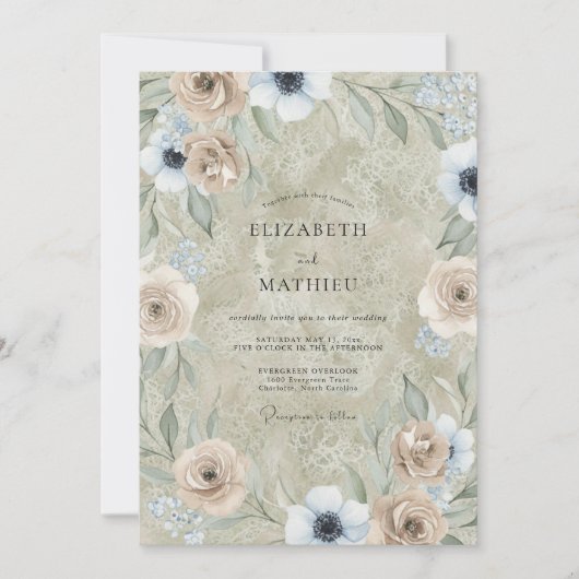 Perl-Taupe-Anemone-Hochzeit Einladung (Vorderseite)